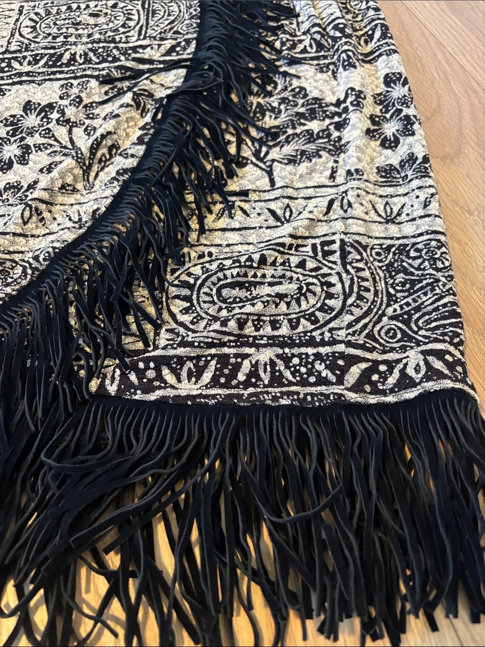 Joseph Ribkoff Black & Cream Fringe Wrap Skirt Size 10 - Picture 13 of 13